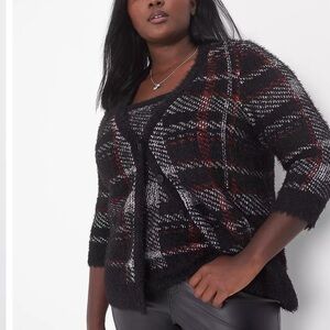 Lane Bryant Black and Red Plaid Cardigan / Sweater. Size 22/24. New